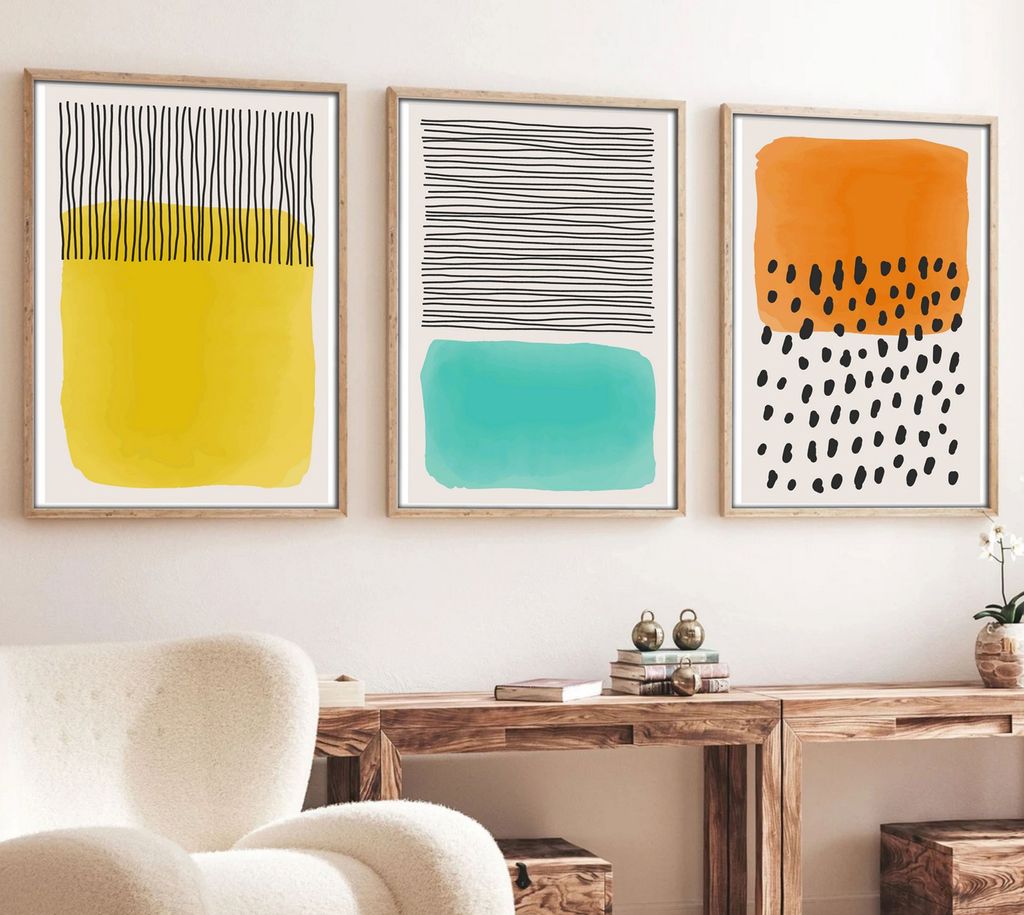 Falikép szett, 3 db, élénk színek, sárga - türkiz - narancssárga, 50x70 cm - TRIO - Butopêa akciós termékkép 1